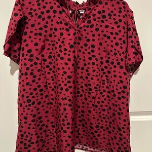 SHEIN Red and Black Polka Dot Blouse
